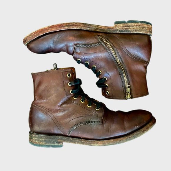 Frye Men's Bowery Lace-Up Side-Zip Boots - Size 9.5 - Brown Antiqued Leather - Picture 2 of 16